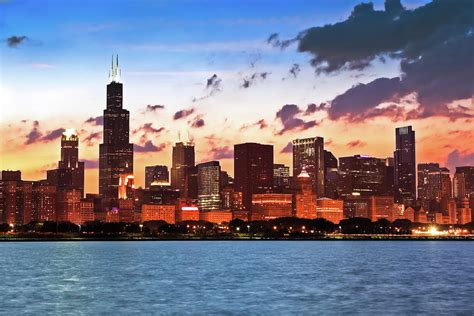 Chicago Skyline At Sunset By Pawelgaul