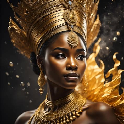 Premium Ai Image A Woman With Gold Wings And A Gold Headdress With