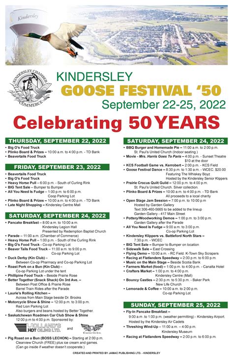 Kindersley Goose Festival Line-Up 2022 - Town of Kindersley