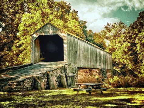 Covered Bridge Fall Scene Photograph By James Defazio