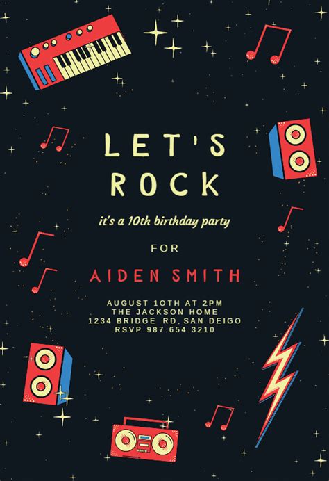 Rock Music Party Birthday Invitation Template Free Greetings