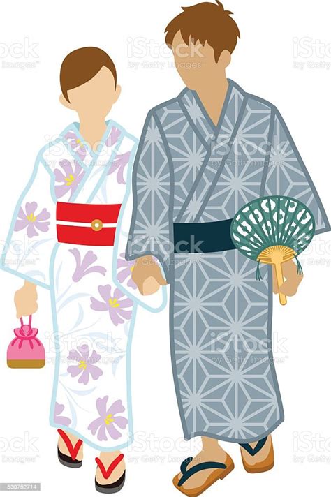 Japanese Yukata Couple Isolated Stock Illustration Download Image Now
