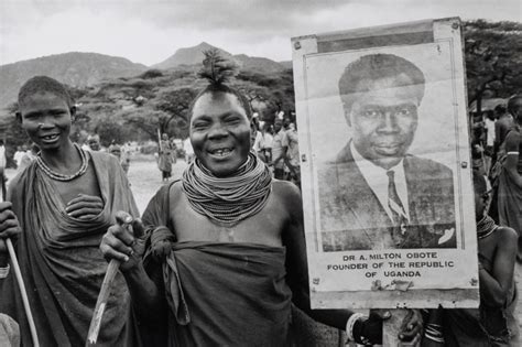 Natives Carrying Signs Supporting Ugandan Political Leader Milton Obote