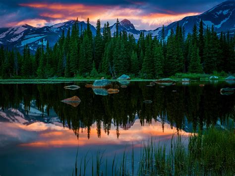Usa Colorado Red Rock Lakes Lake Mountain Forest