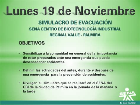 G guía práctica de simulacros de evacuación en inmuebles x i e c cenapred m o sistema nacional de protección civil secretaría de gobernación lic. SENA Centro de Biotecnología Industrial Palmira: Simulacro ...