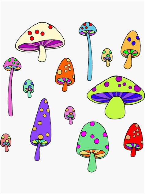 Decorate your laptops, water bottles, helmets, and cars. 'Technicolor Mushrooms ' Sticker by kitschandkawaii in ...