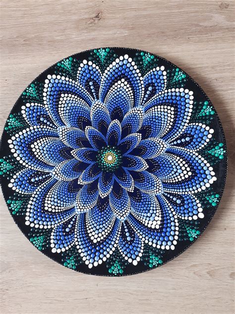 Blue Waterlily Mandala 3d Dots On 35 X 35cm In Diameter T For Her
