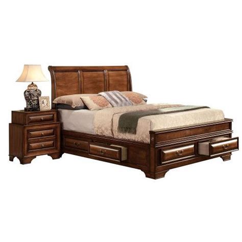 Acme Konane Queen Bed With Storage In Brown Cherry Multiple Sizes