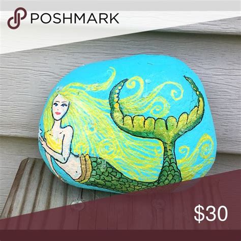 Handpainted Mermaid Rock Hand Painted Mermaid Artist Paint