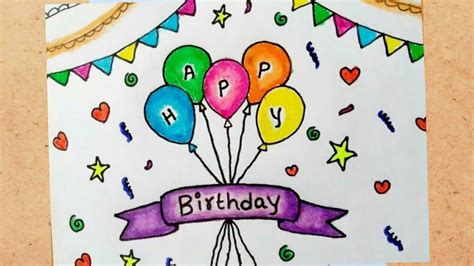 How To Draw Happy Birthday Greeting Card Simple Youtube