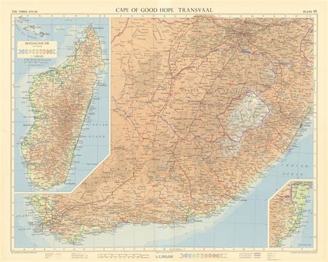 Cape Of Good Hope And Transvaal Madagascar South Africa Times 1956 Old Map