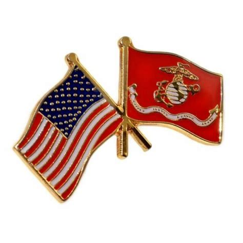 Marine Corps American Crossed Flags Lapel Pin Military Veteran Usmc Us