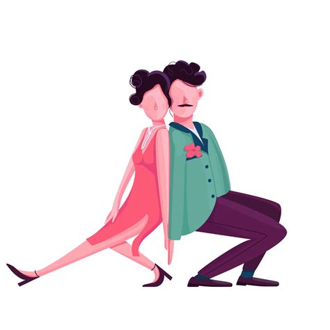 Man And Woman Dancing Tango Flat Color Vector Faceless Character