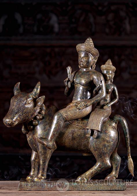 Bronze Statue Of Shiva And Parvati Peacefully Seated On The White Bull Nandi 20 157cbm3