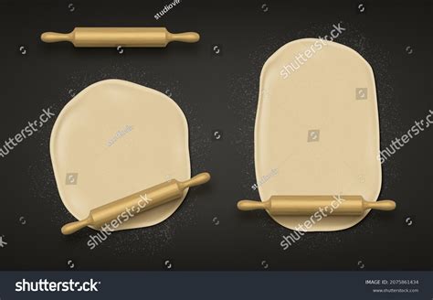 Fresh Raw Dough Wooden Rolling Pin Stock Vector Royalty Free
