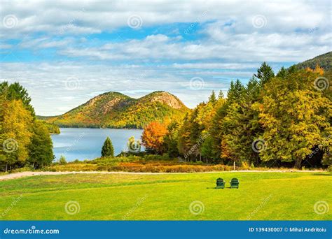 Jordan Pond And The Bubble Mountains In Acadia Nantional Park Maine