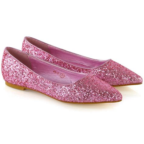 Womens Pointed Ballet Flats Ladies Sparkly Glitter Slip On Pumps Shoes