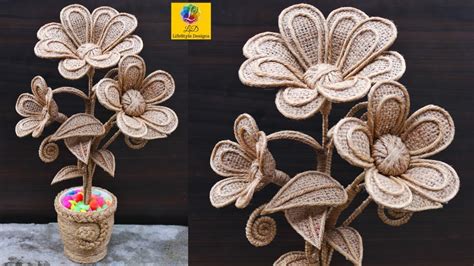 How To Make Jute Flower With Flower Vase Diy Jute Rope Flower Jute Craft Decoration Design