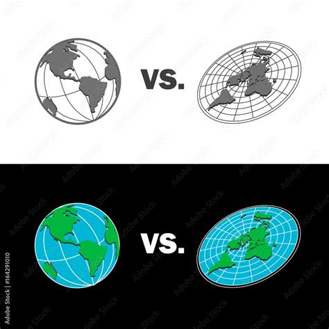 Flat Earth Vs Sphere Earth Map Isolated Vector Illustration Stock