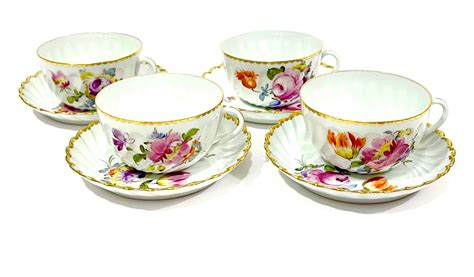 Nymphenburg Tea Cups And Saucers Set Of 4 Hand Painted Multi Etsy