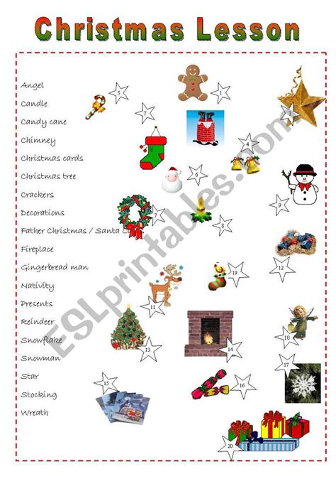 Print the worksheets about christmas and complete the exercises to help you practise your english! A Christmas lesson - ESL worksheet by celine1