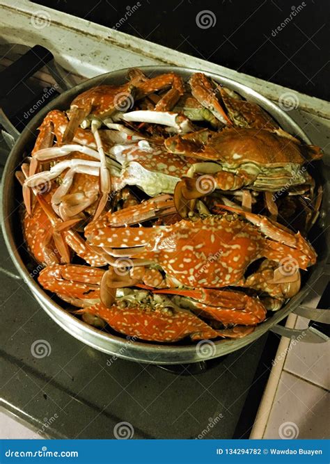 Steamed Crabs in Steaming Pot.Steamed Crabs in Steaming Pot. Stock
