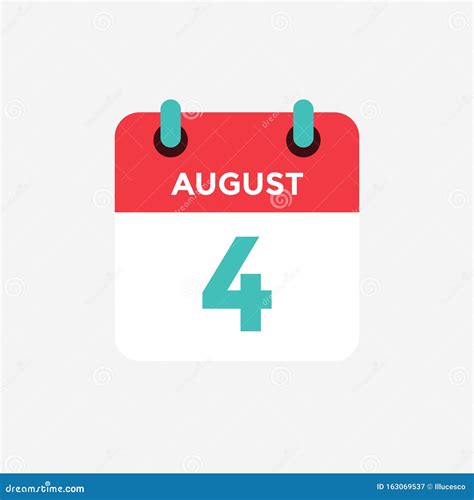 Flat Icon Calendar 4 Of August Date Day And Month Stock Vector