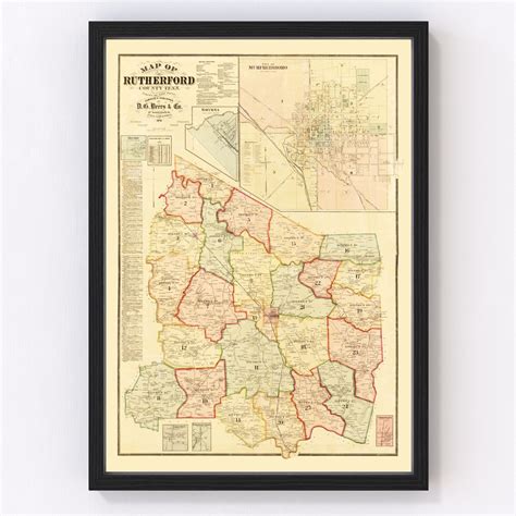 Vintage Map of Rutherford County, Tennessee 1878 by Ted's Vintage Art