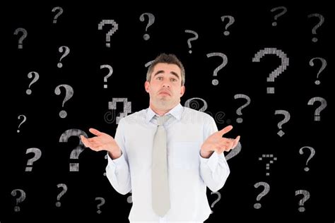 Confused Businessman With Question Mark Signs Stock Photo Image Of