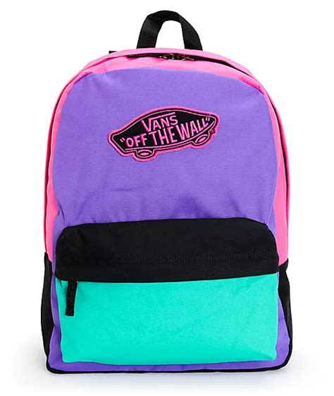 Vans Realm Purple Green And Pink Colorblock Backpack Zumiez
