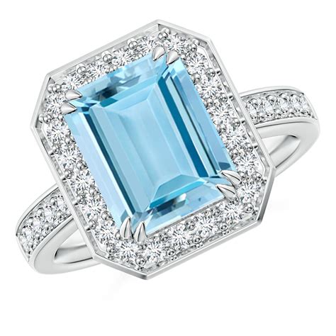 Emerald Cut Aquamarine Engagement Ring With Diamond Halo Angara Australia