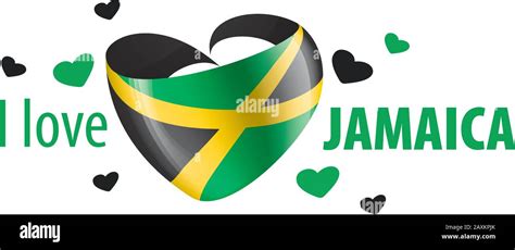 national flag of the jamaica in the shape of a heart and the inscription i love jamaica vector
