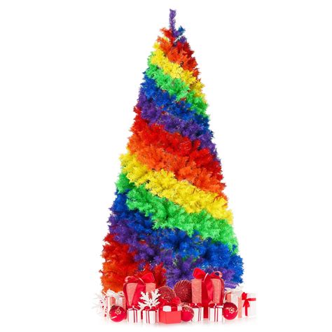 Topbuy 7ft Artificial Hinged Christmas Tree Colorful Rainbow Full Fir Xmas Tree With 1213 Branch
