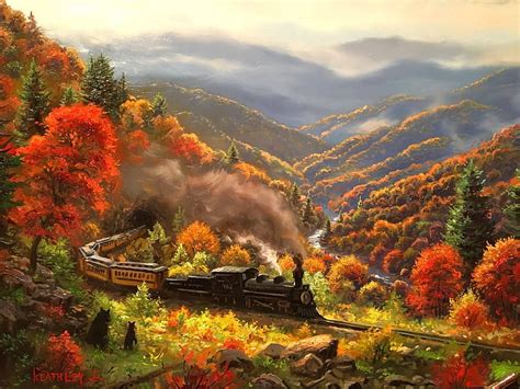 Train At The River Colorful Attractions In Dreams Paintings Smoky