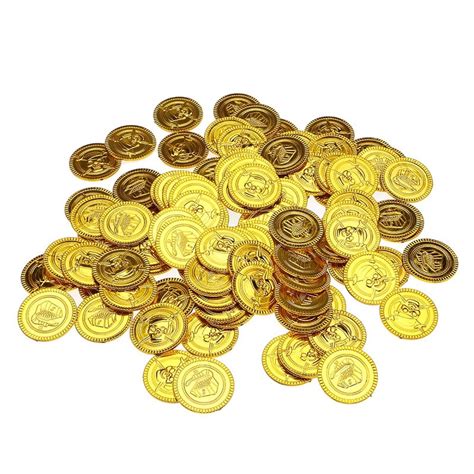 50pcs Plastic Gold Treasure Coins Captain Pirate Party Favors Pretend