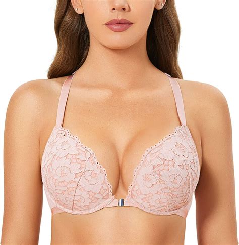 dobreva women s push up bra racerback front closure bras lace padded underwire plunge floral at