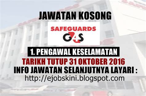 Learn more about their services here. Jawatan Kosong di Safeguards G4S Sdn Bhd - 31 Oktober 2016