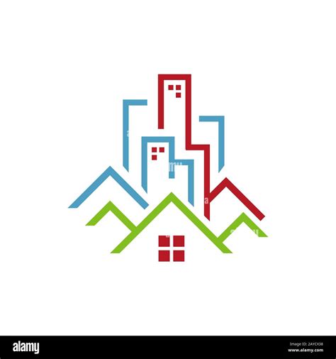 Colorful City Line Drawing Logo Vector Stack Building Skyline Design