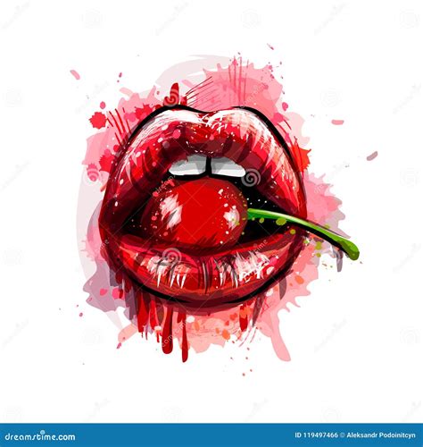 Woman Red Lips With Cherry Stock Vector Illustration Of Lipstick 119497466