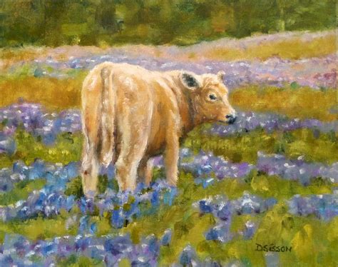 Daily Painting Projects Bluebonnet Calf Oil Painting Cow Portrait Farm