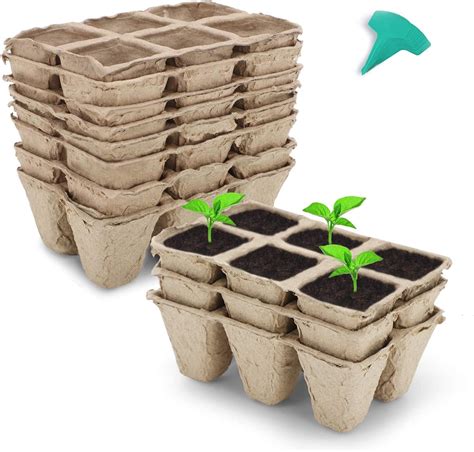 Growneer 12 Packs Peat Pots Seed Starter Trays 72 Cells