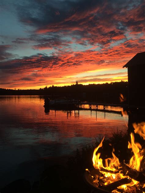 On Indian And Mountain View Lakes In The Adirondacks Campfire At Sunset