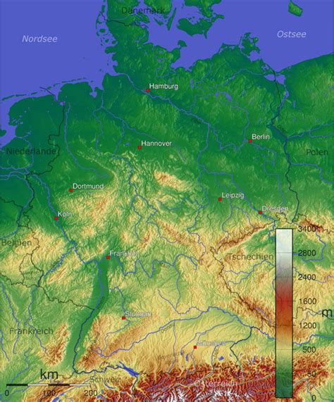 Large Detailed Physical Map Of Germany Germany Large Detailed Physical