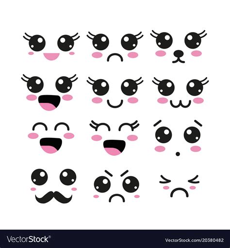 With Kawaii Faces Royalty Free Vector Image Vectorstock