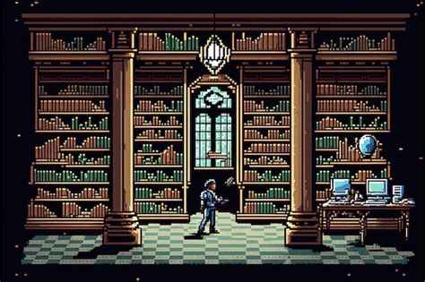 Premium Ai Image Pixel Art Old Library Book Library Background In