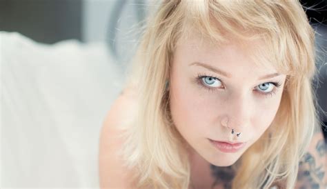 Wallpaper Face Women Model Blonde Long Hair Blue Eyes Piercing Nose Person Skin Head