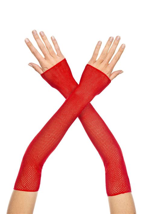 Red Extra Long Fishnet Fingerless Arm Warmer Gloves Sexy Lingerie P Ebay