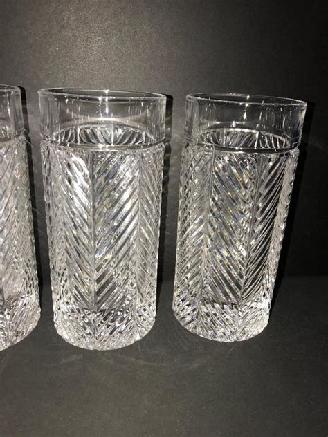 Ralph Lauren Herringbone Crystal Highball Tall Tumbler Drinking Glasses Set Of 4 1912052607