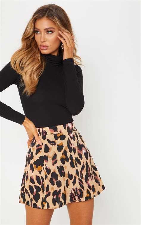 Leopard Print Satin Mini Skirt Skirts Prettylittlething