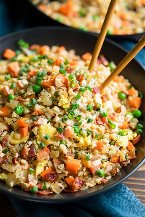 In a pan on medium heat, sautee the onion and garlic in olive oil for 3 minutes until the onions soften. Breakfast Cauliflower Fried Rice - Peas And Crayons